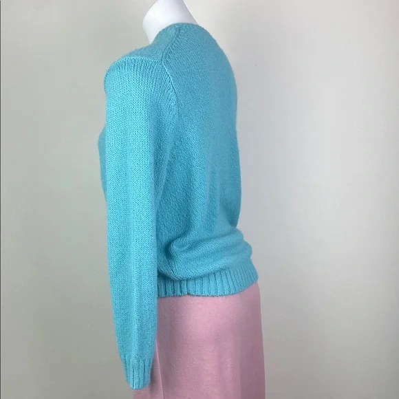 Leon Levin Hand Loomed Turquoise Cardigan - Picture 7 of 8